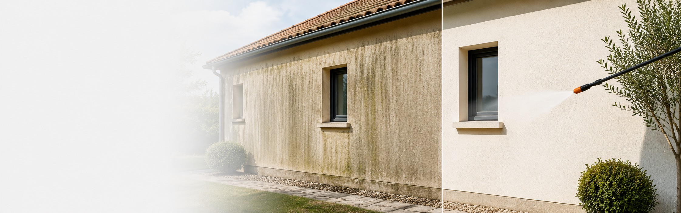 Anti-mousse façade professionnel nettoyage mur extérieur crépi