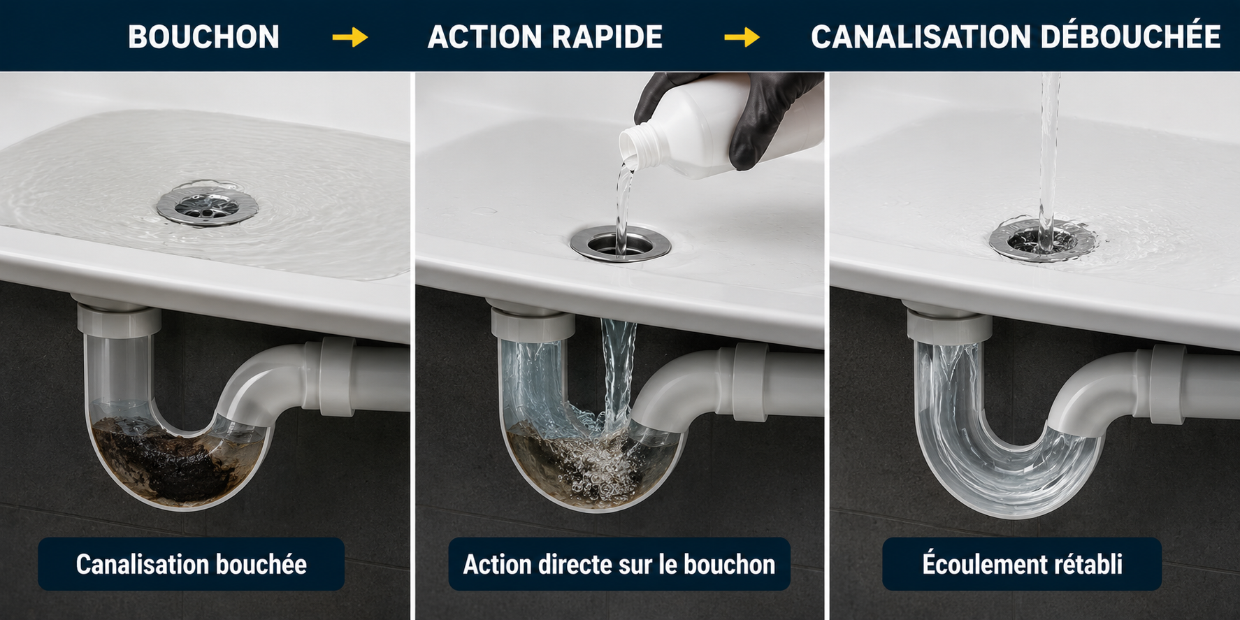 Déboucheur professionnel canalisation bouchée avant après