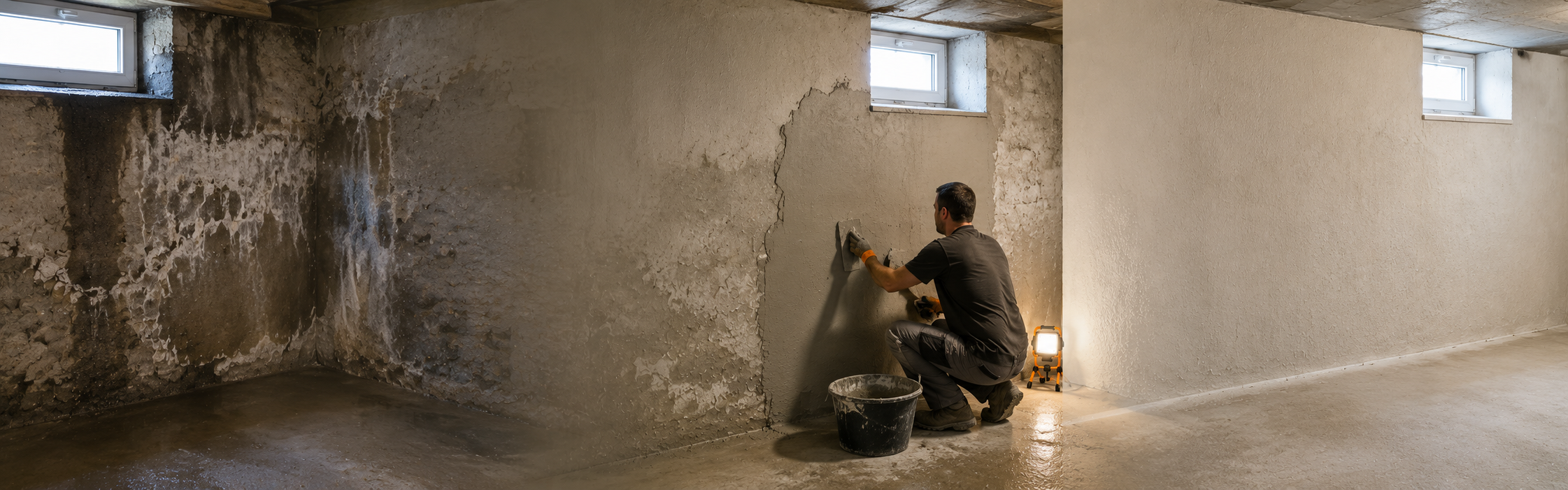 Enduit de cuvelage cave sous-sol mur enterr&eacute; humidit&eacute; infiltration