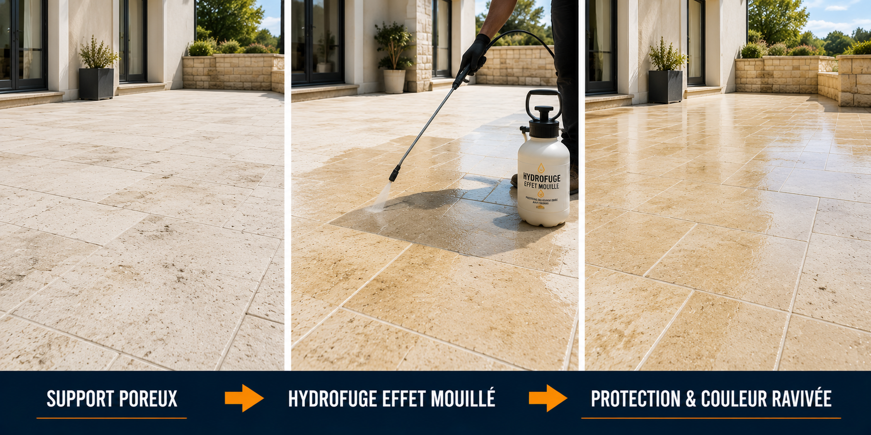 avant apr&egrave;s hydrofuge effet mouill&eacute; sur pierre b&eacute;ton terrasse