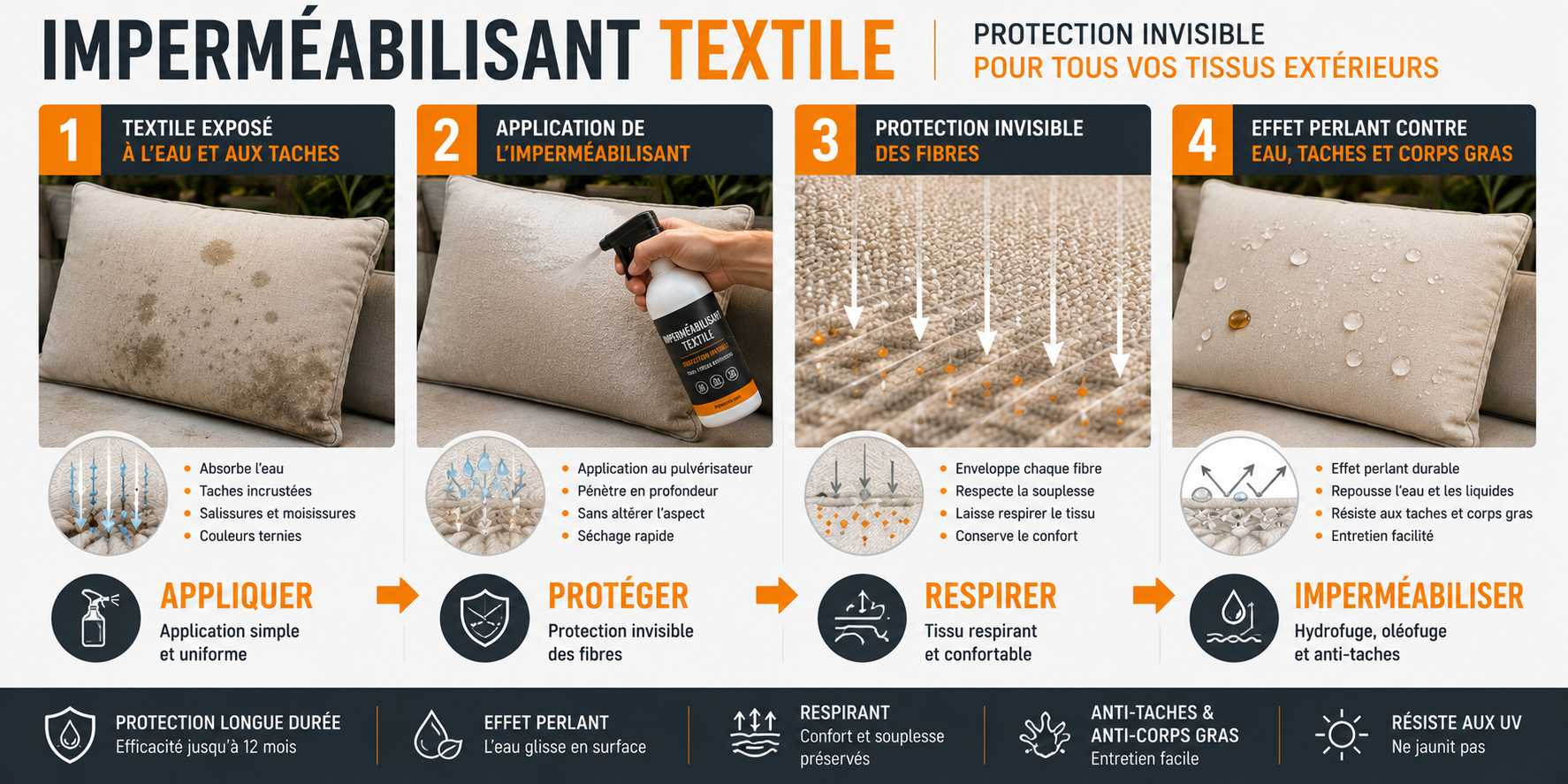 application imperméabilisant textile tissu bache store tente effet perlant