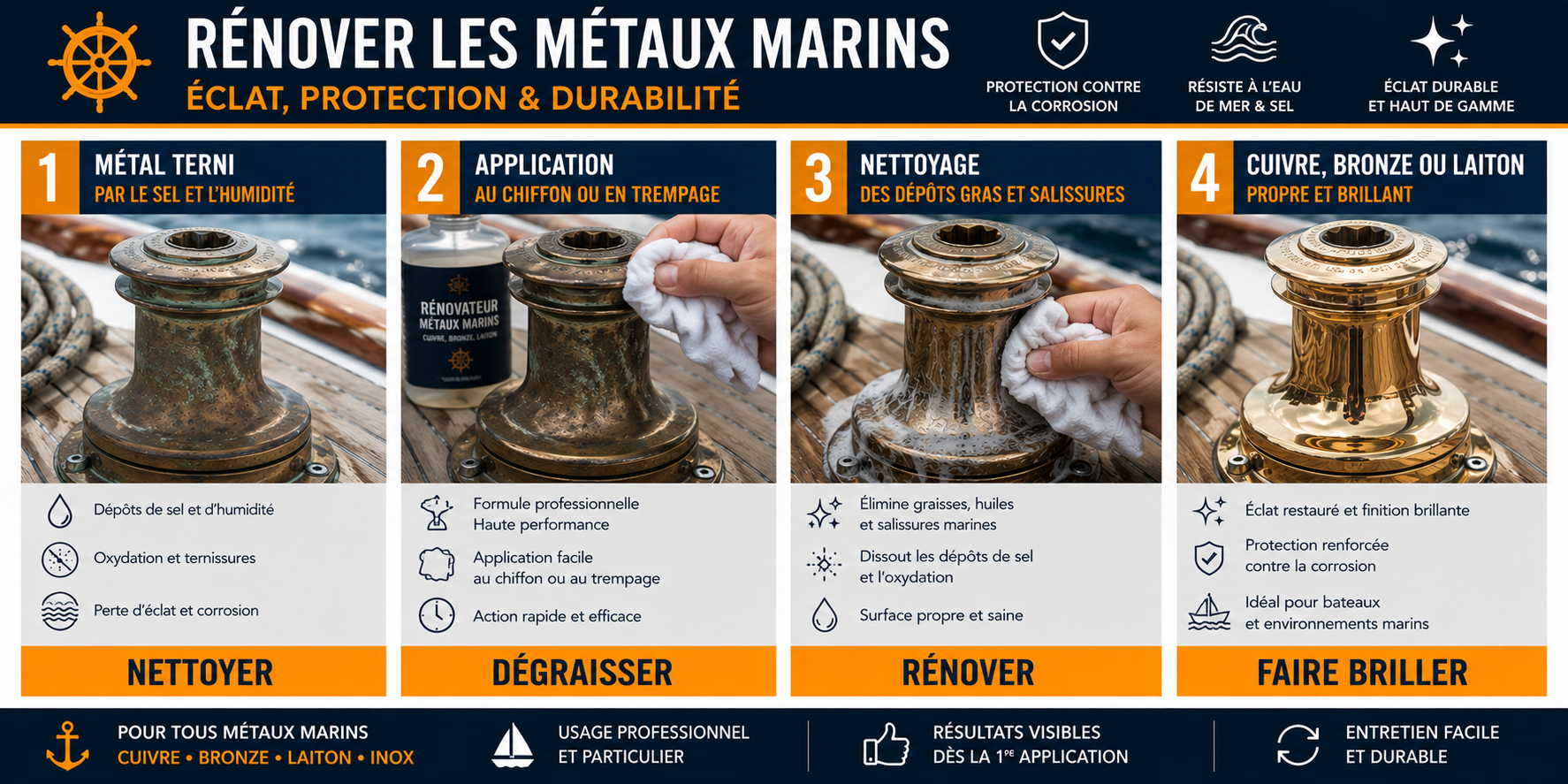 application r&eacute;novateur m&eacute;taux marins cuivre bronze laiton bateau