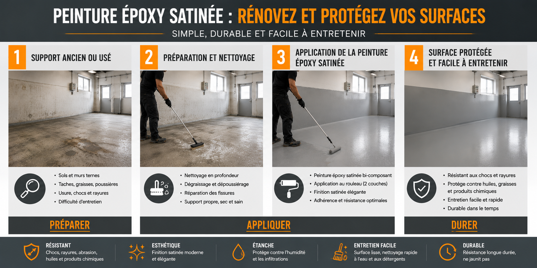 application peinture époxy satinée sol et mur en deux couches