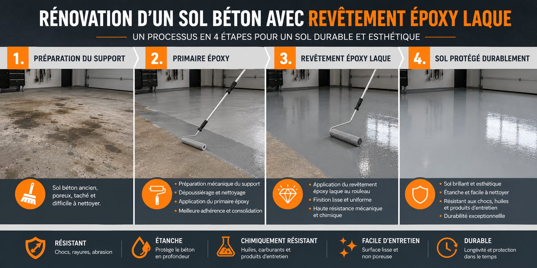 Schéma application revêtement époxy laque préparation mélange application finition brillante
