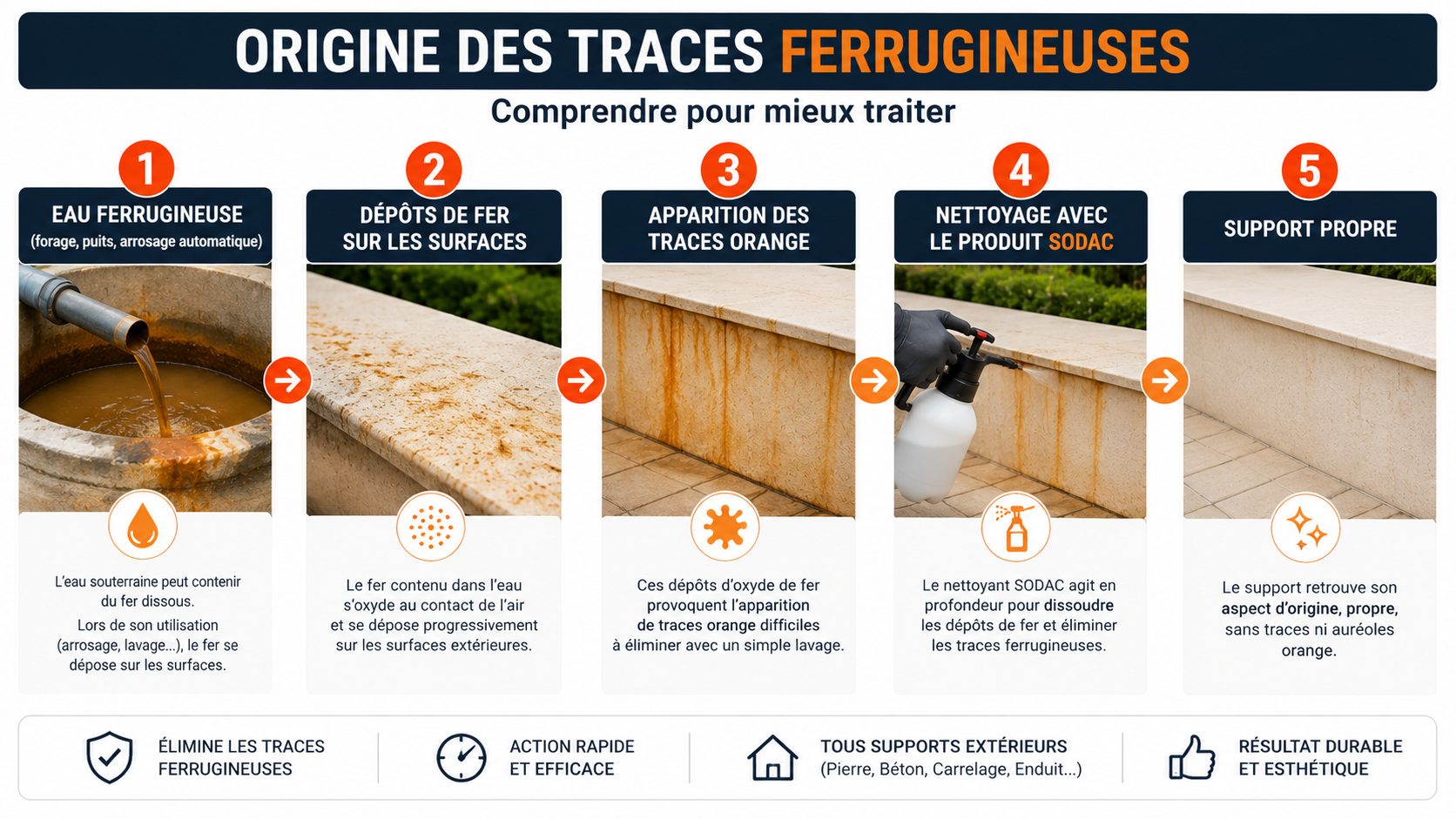 Sch&eacute;ma eau ferrugineuse traces rouille arrosage automatique