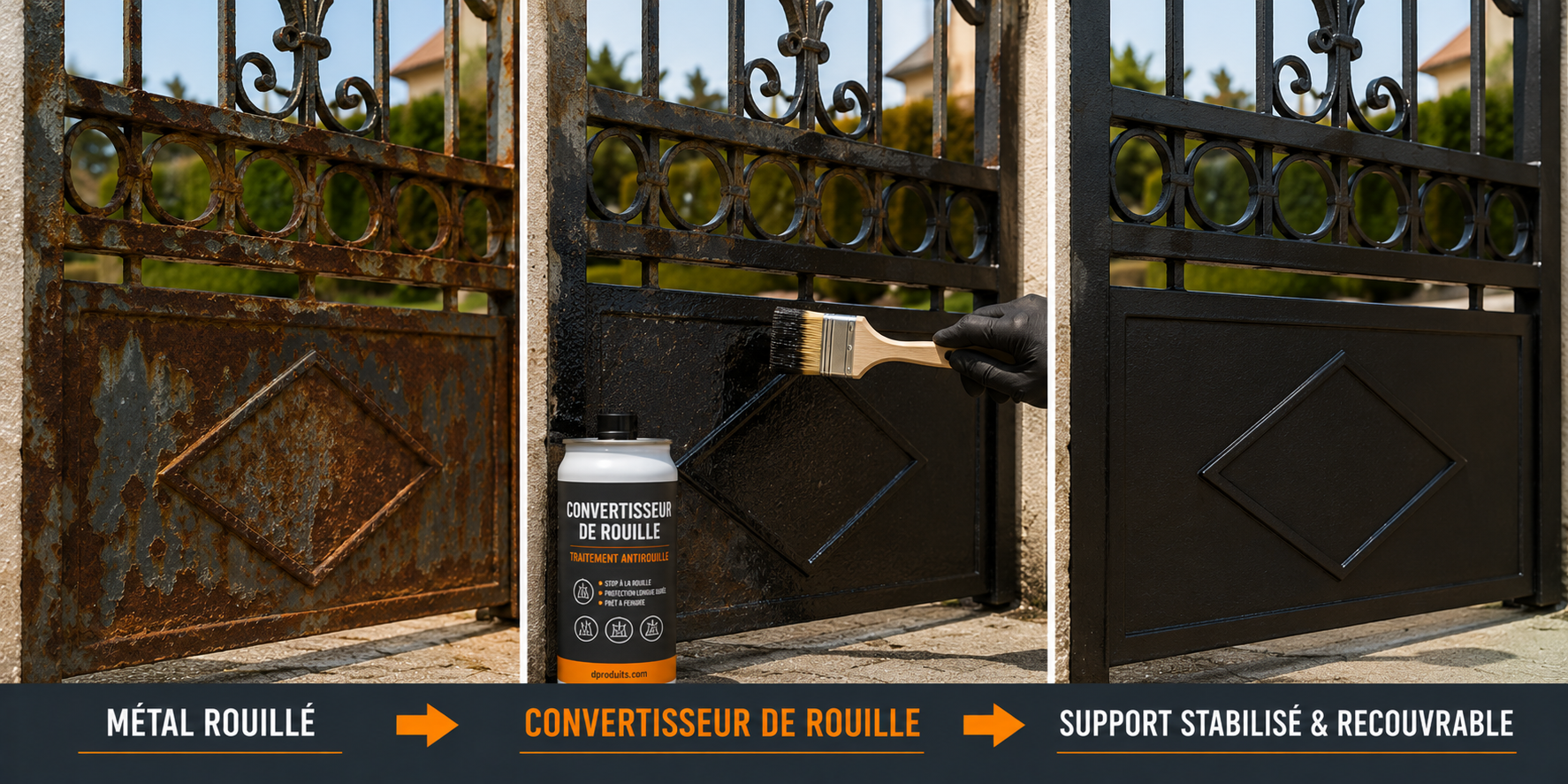 avant après convertisseur de rouille inhibiteur corrosion métal