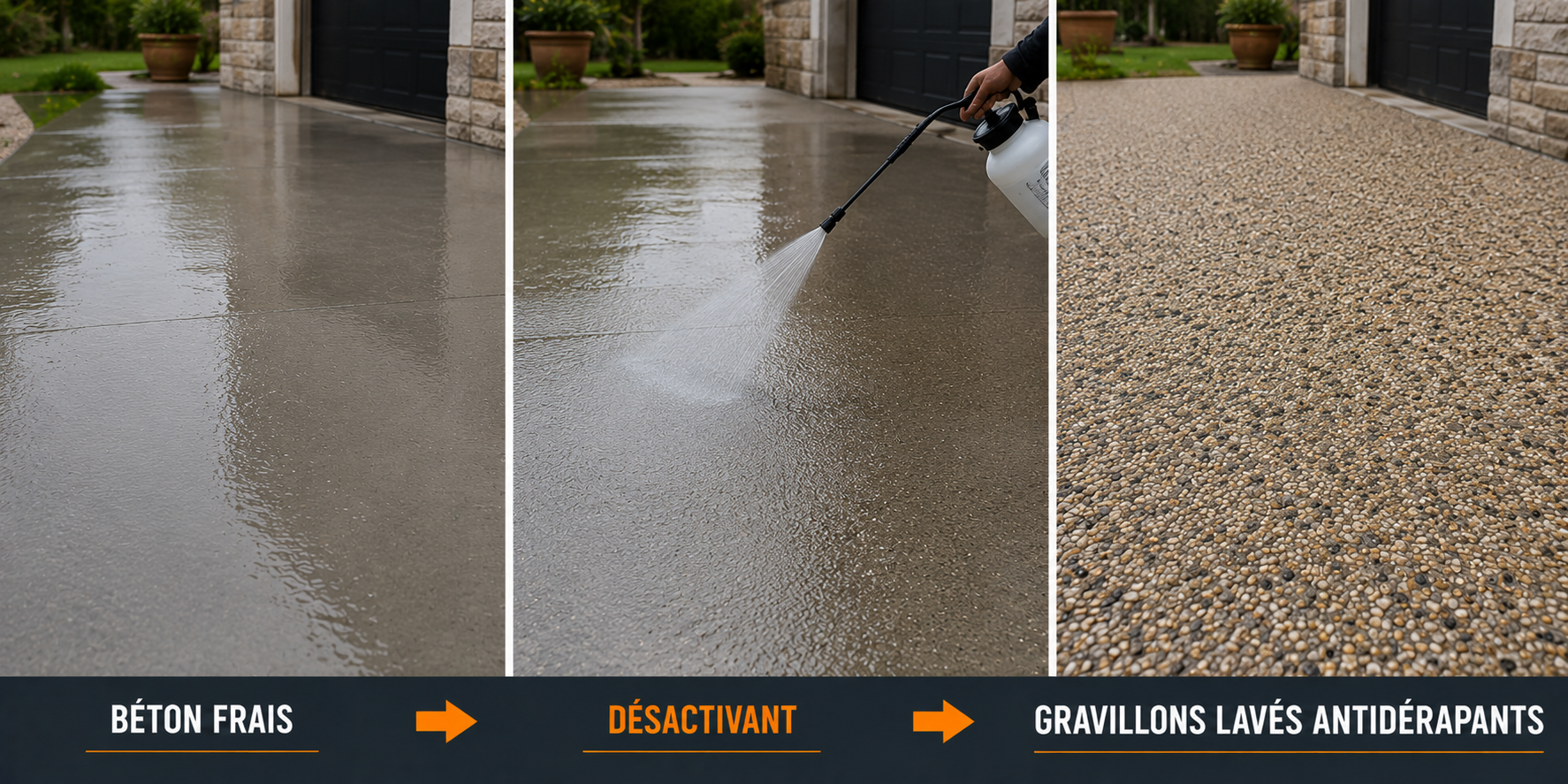 avant après désactivant béton décoratif effet gravillons lavés