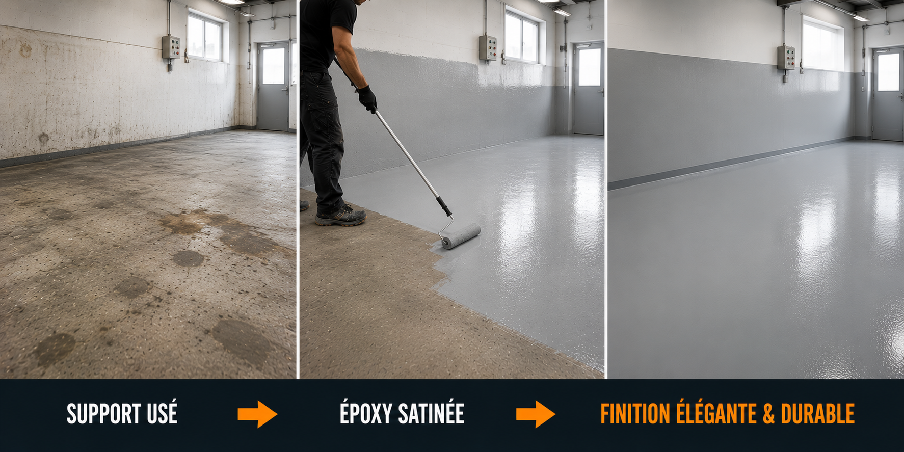 sol béton avant après peinture époxy satinée haute résistance