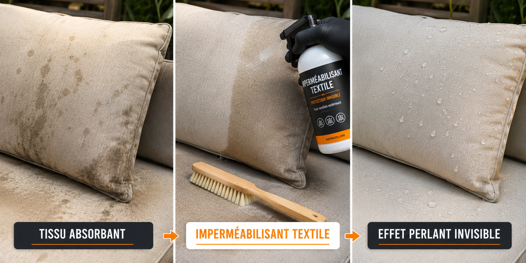 avant après imperméabilisant textile tissu effet perlant anti taches