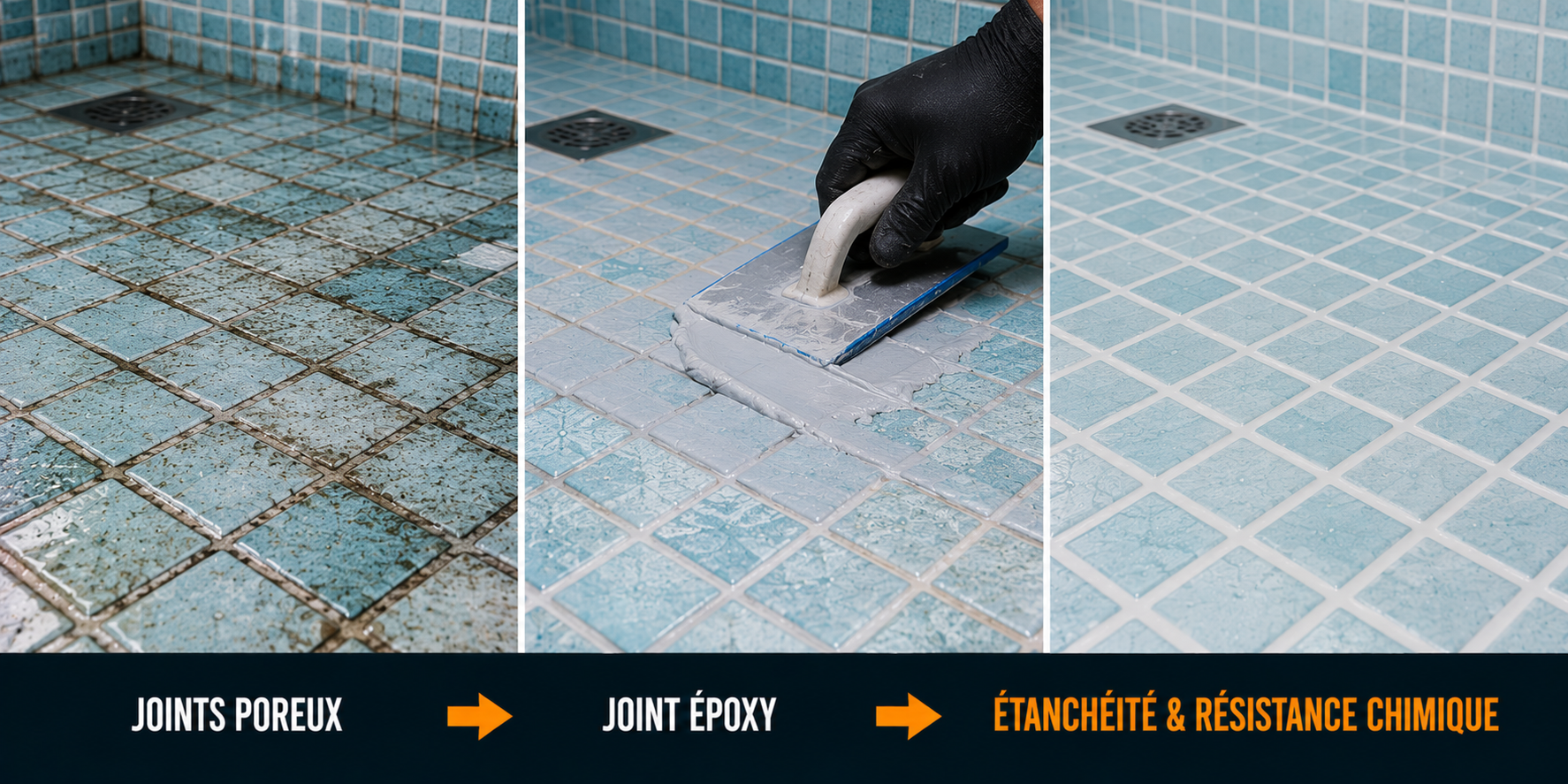 avant après joint époxy carrelage piscine douche étanche haute résistance
