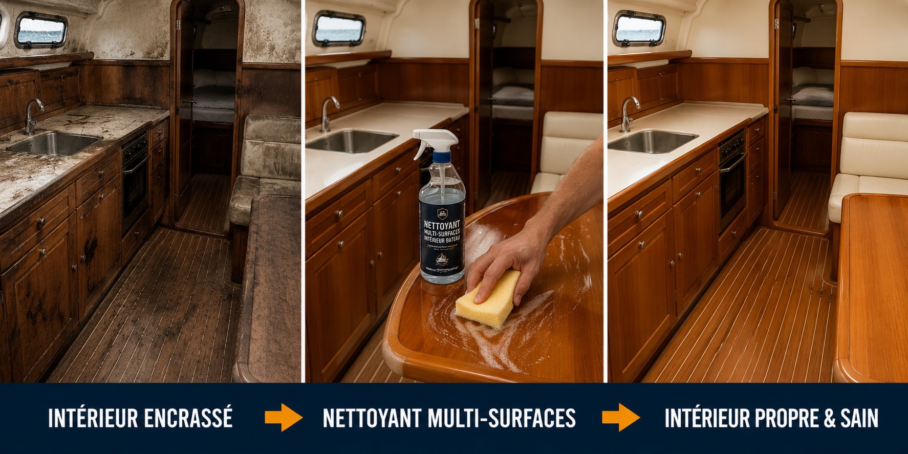 avant apr&egrave;s nettoyage int&eacute;rieur bateau multi surfaces