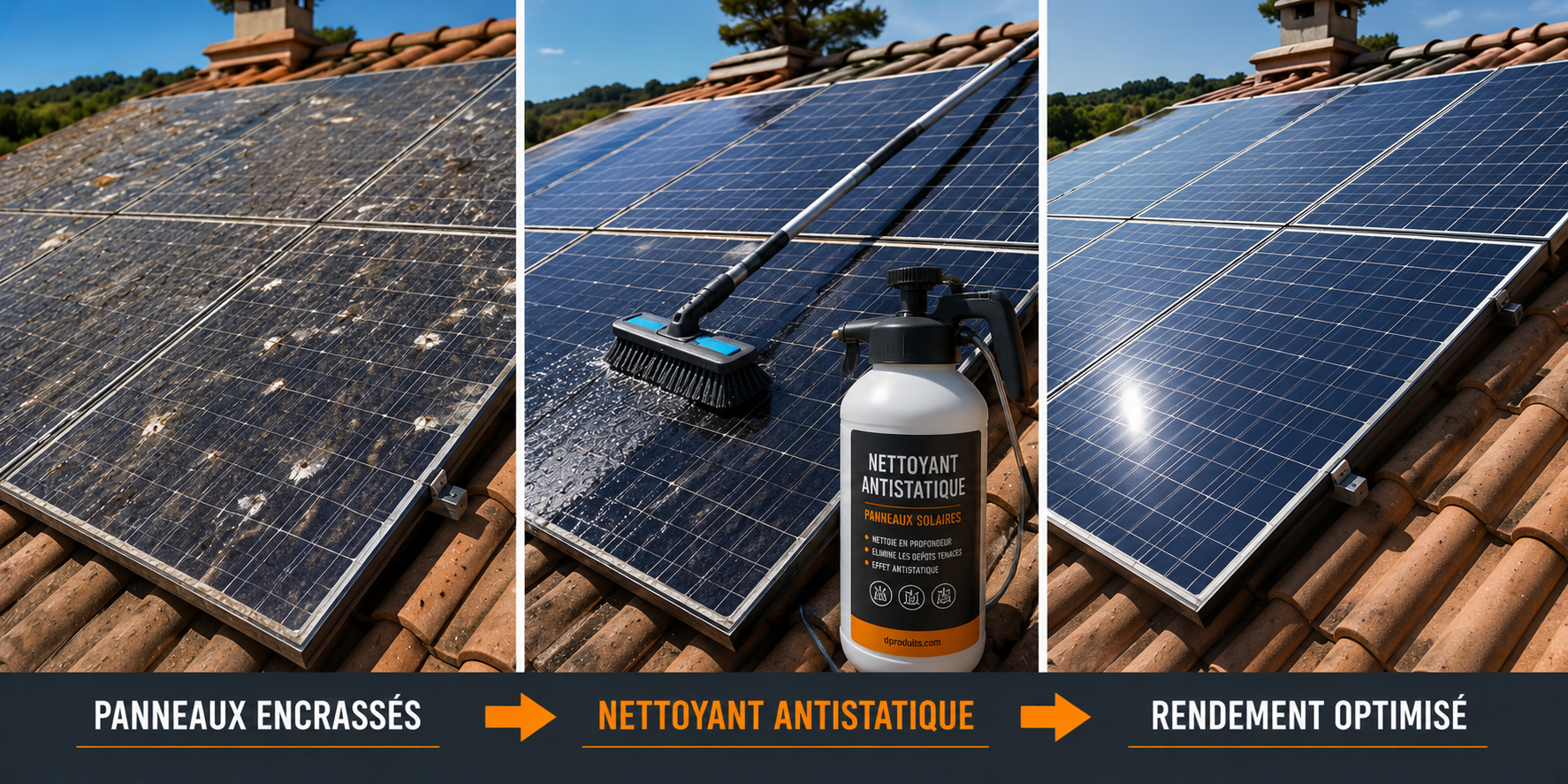 avant après nettoyant panneaux solaires antistatique photovoltaïque