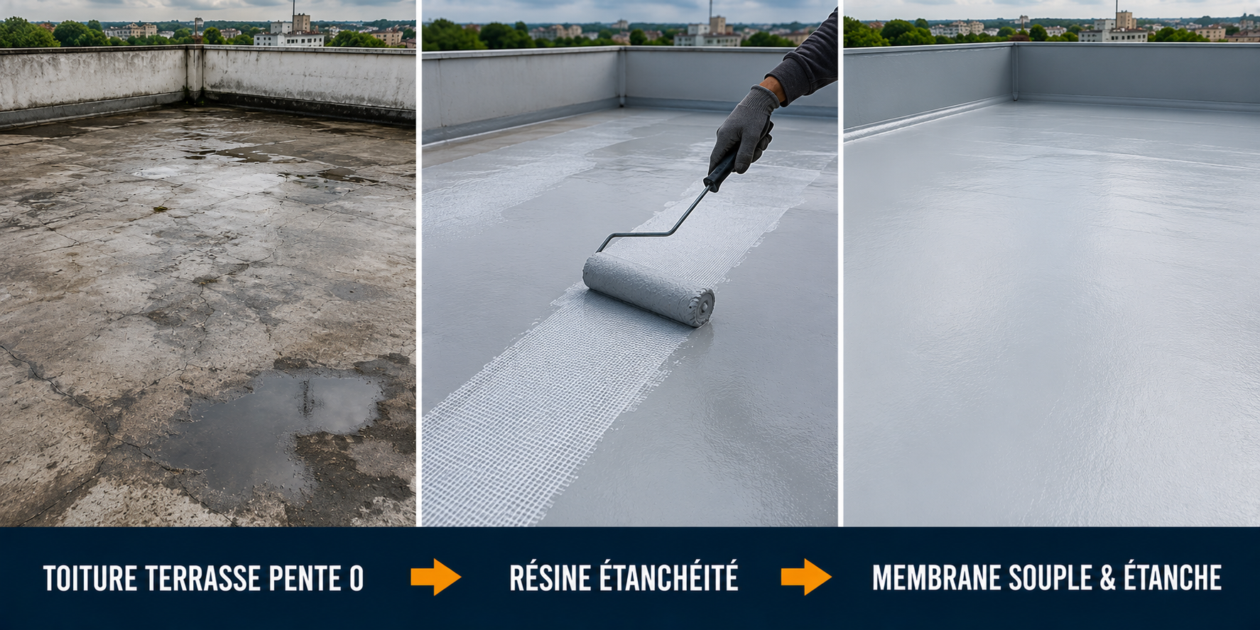avant apr&egrave;s r&eacute;sine &eacute;tanch&eacute;it&eacute; toiture terrasse pente 0 membrane polyur&eacute;thane