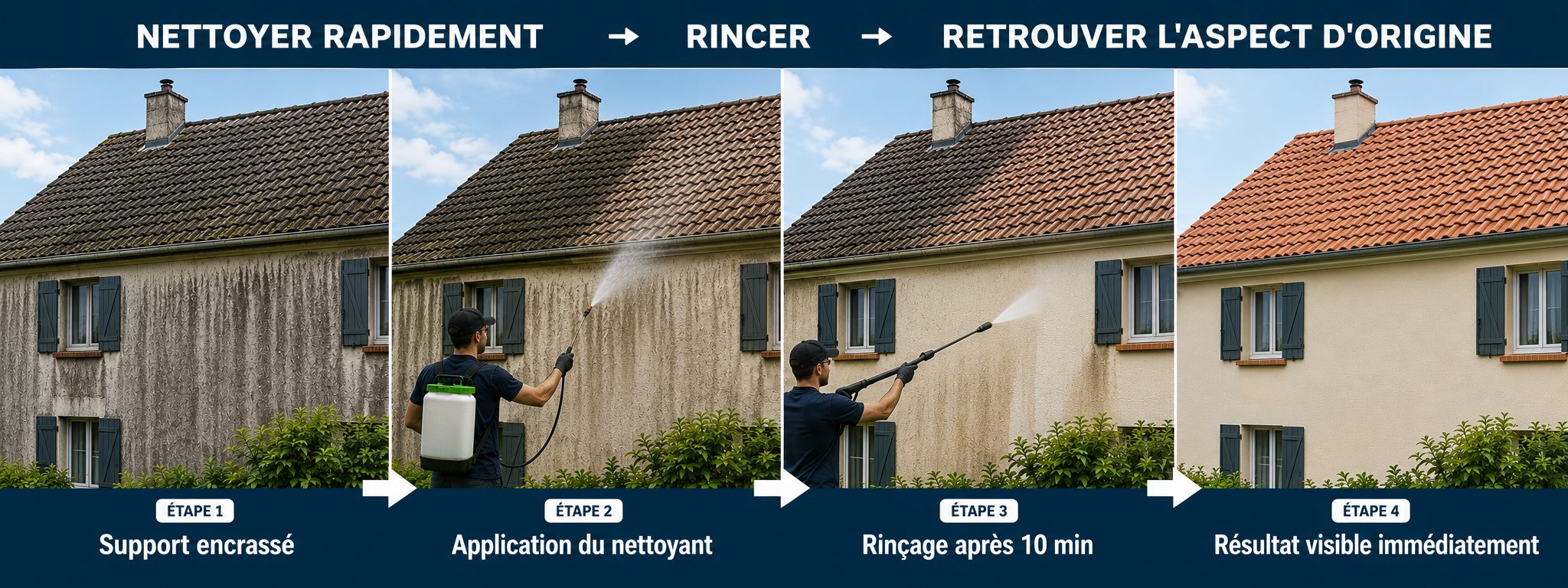 Avant après nettoyant rapide toiture façade