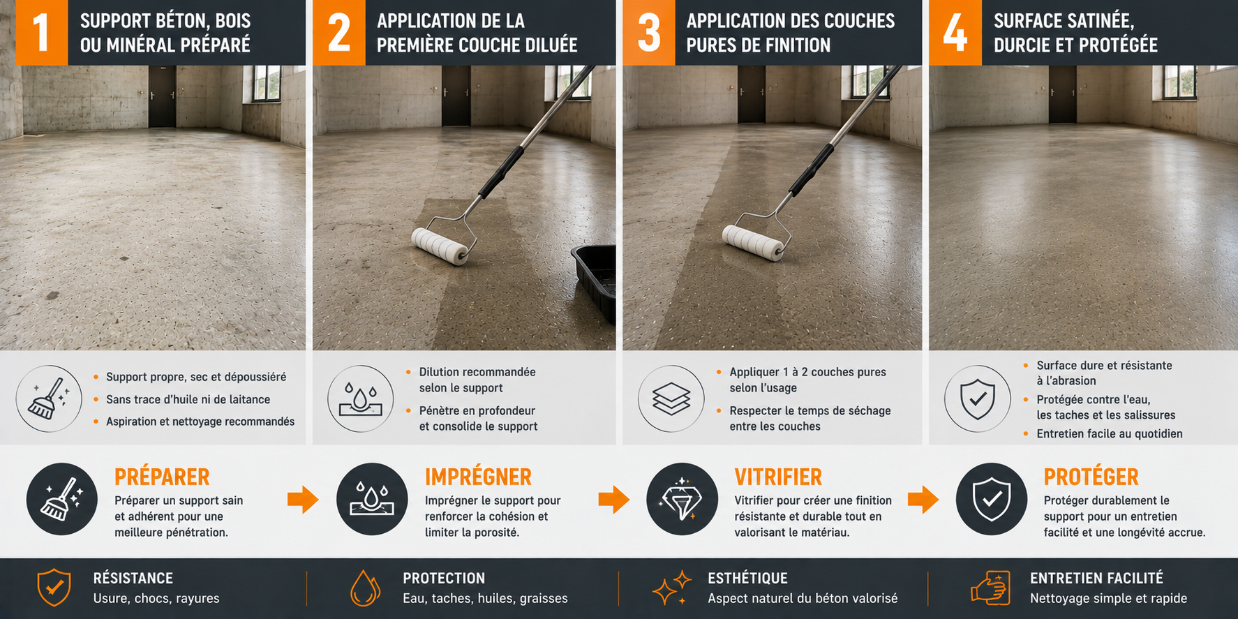 application vernis vitrificateur sol béton bois supports minéraux brillant